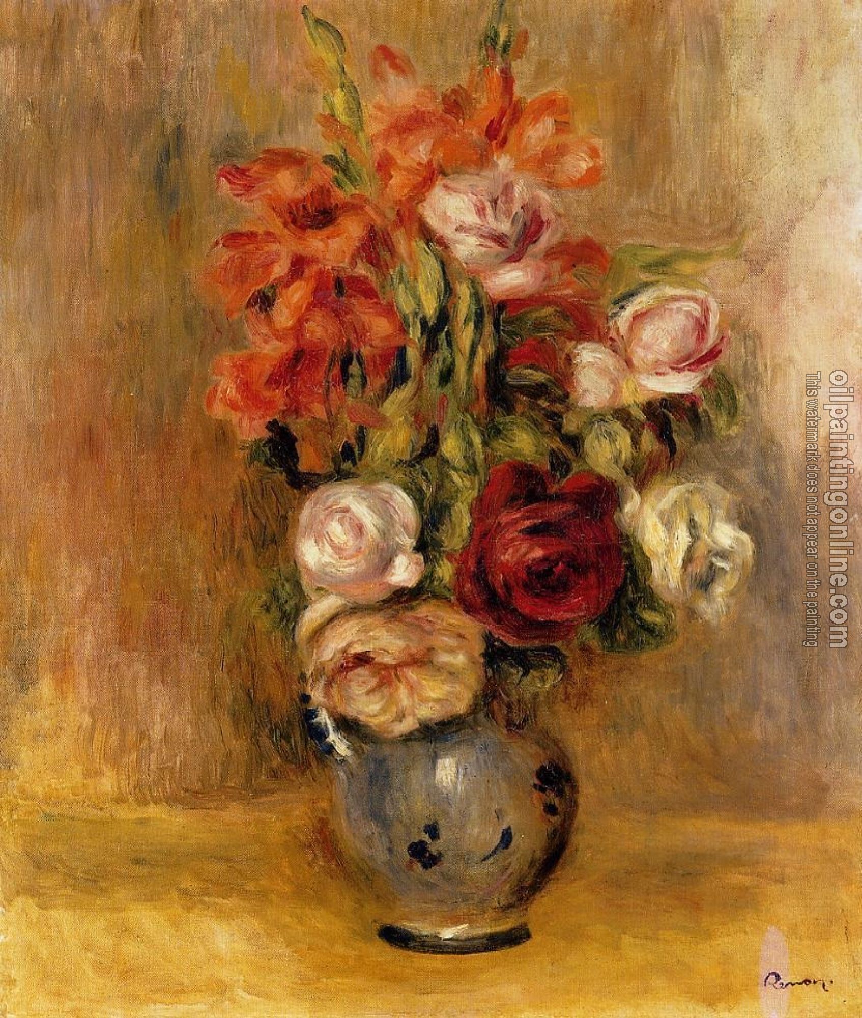 Renoir, Pierre Auguste - Vase of Gladiolas and Roses